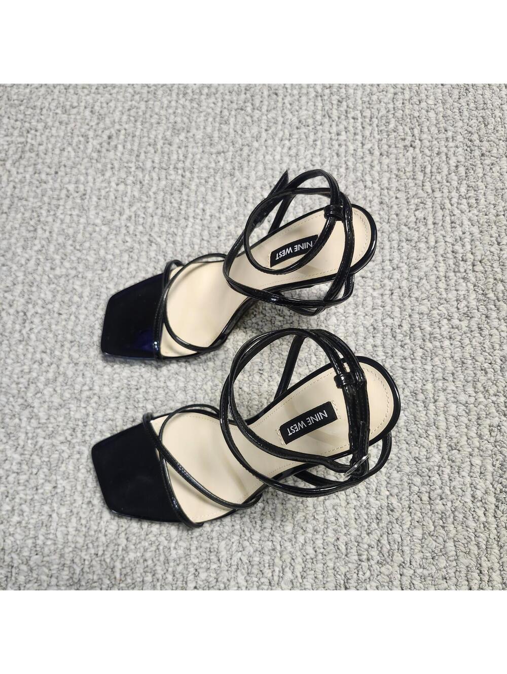 Nine West Black Strappy Heeled Sandals Square Toe Size 8 New - Picture 5 of 9